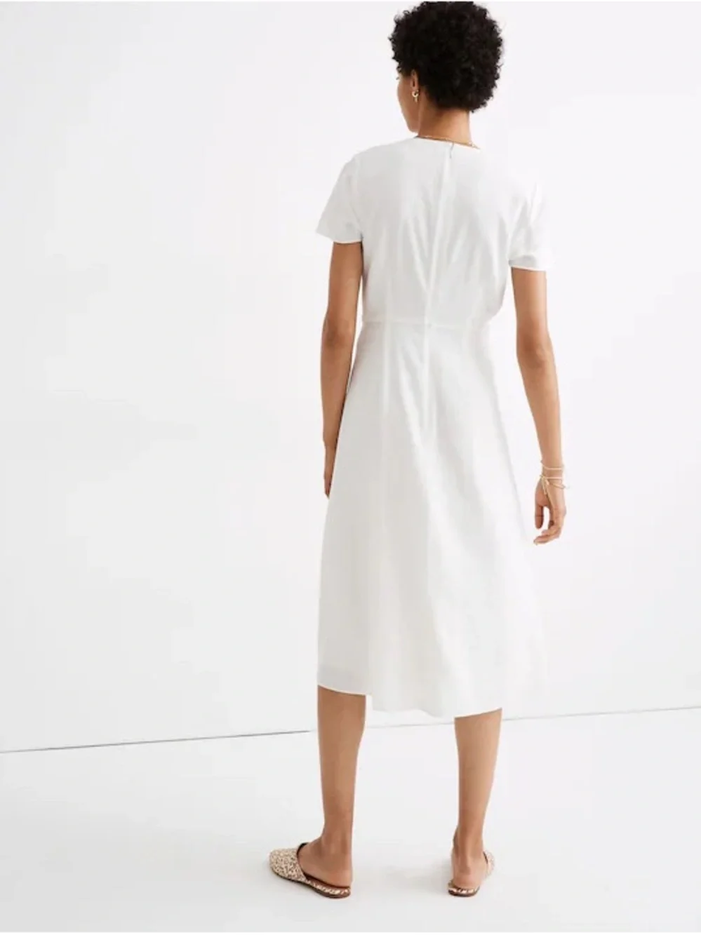 Madewell White Linen-blend Button-Wrap V-Neck Midi Dress size 4